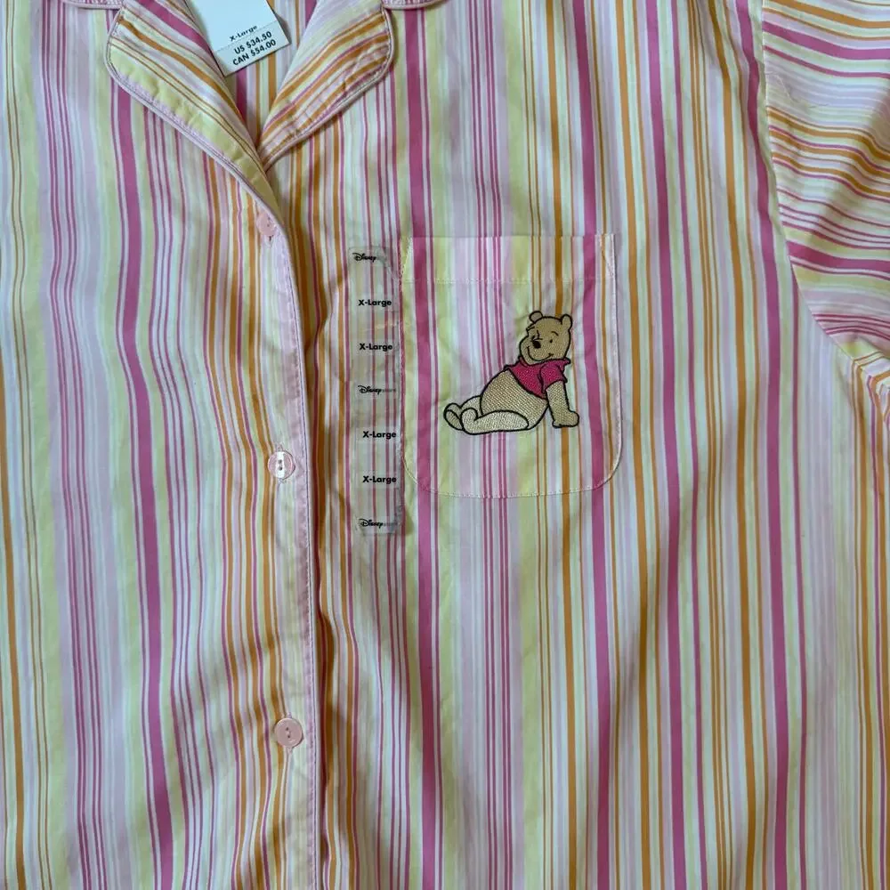 Disney Winnie The Pooh Pajama Top Cotton Striped Button Down Womens XL - Picture 3 of 6